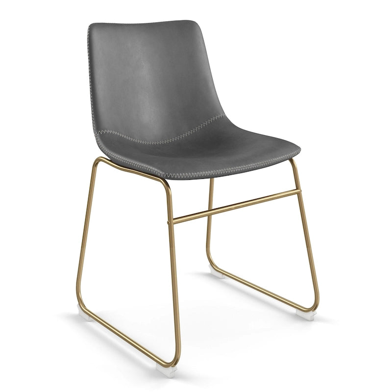 Vegan Leather Sled Side Chair with Gold Legs, Set of 2 — Grey / White / Light Brown / Green / Black