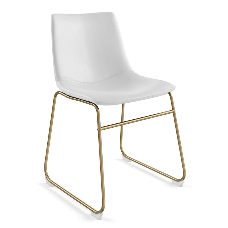 Vegan Leather Sled Side Chair with Gold Legs, Set of 2 — Grey / White / Light Brown / Green / Black