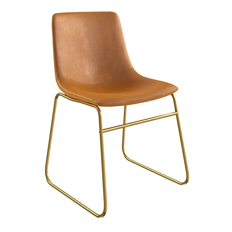 Vegan Leather Sled Side Chair with Gold Legs, Set of 2 — Grey / White / Light Brown / Green / Black