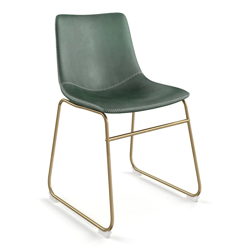 Vegan Leather Sled Side Chair with Gold Legs, Set of 2 — Grey / White / Light Brown / Green / Black