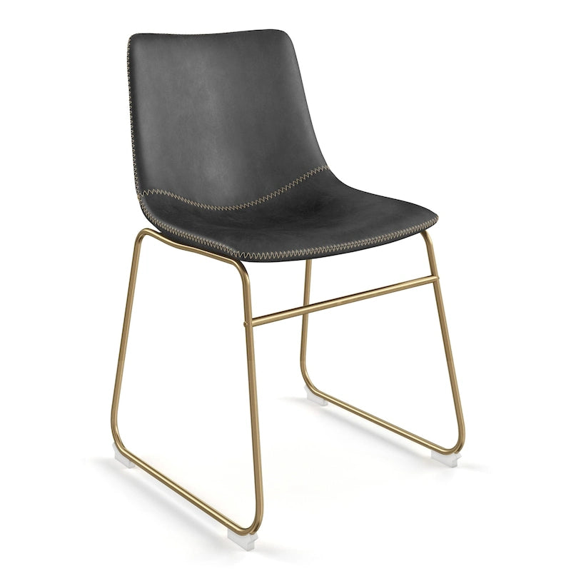 Vegan Leather Sled Side Chair with Gold Legs, Set of 2 — Grey / White / Light Brown / Green / Black