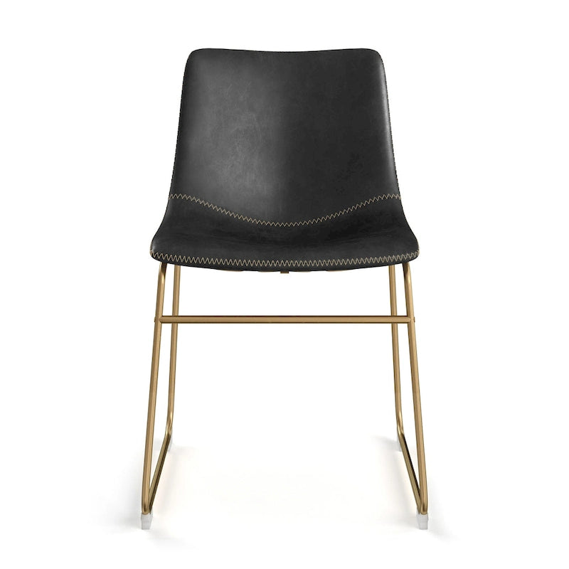 Vegan Leather Sled Side Chair with Gold Legs, Set of 2 — Grey / White / Light Brown / Green / Black