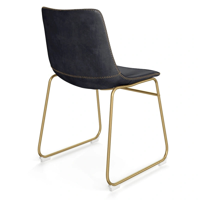 Vegan Leather Sled Side Chair with Gold Legs, Set of 2 — Grey / White / Light Brown / Green / Black