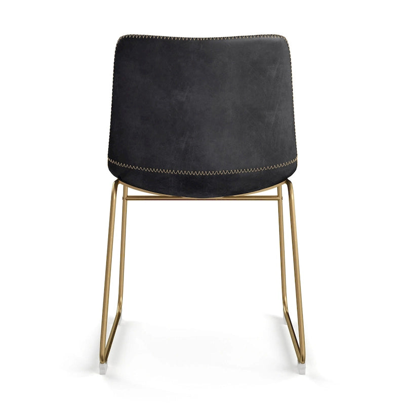 Vegan Leather Sled Side Chair with Gold Legs, Set of 2 — Grey / White / Light Brown / Green / Black