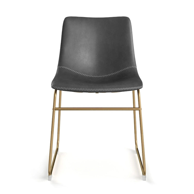 Vegan Leather Sled Side Chair with Gold Legs, Set of 2 — Grey / White / Light Brown / Green / Black