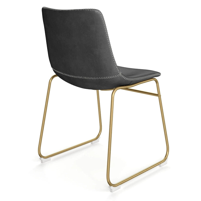 Vegan Leather Sled Side Chair with Gold Legs, Set of 2 — Grey / White / Light Brown / Green / Black