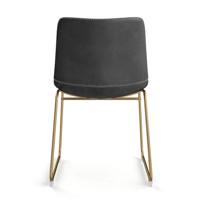 Vegan Leather Sled Side Chair with Gold Legs, Set of 2 — Grey / White / Light Brown / Green / Black