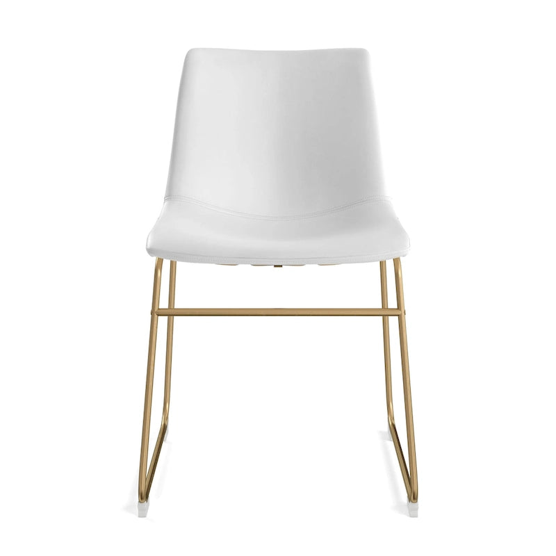 Vegan Leather Sled Side Chair with Gold Legs, Set of 2 — Grey / White / Light Brown / Green / Black