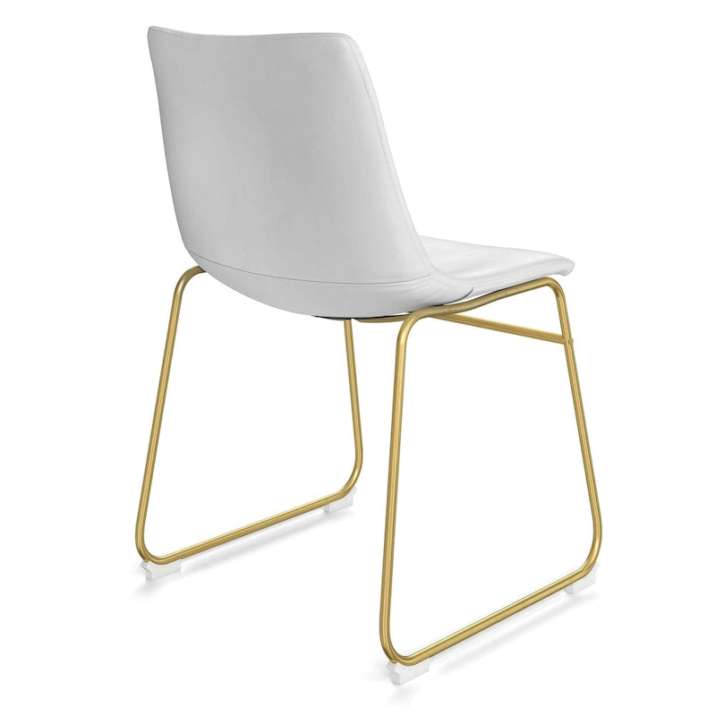Vegan Leather Sled Side Chair with Gold Legs, Set of 2 — Grey / White / Light Brown / Green / Black