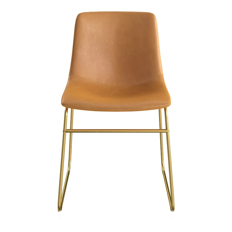 Vegan Leather Sled Side Chair with Gold Legs, Set of 2 — Grey / White / Light Brown / Green / Black