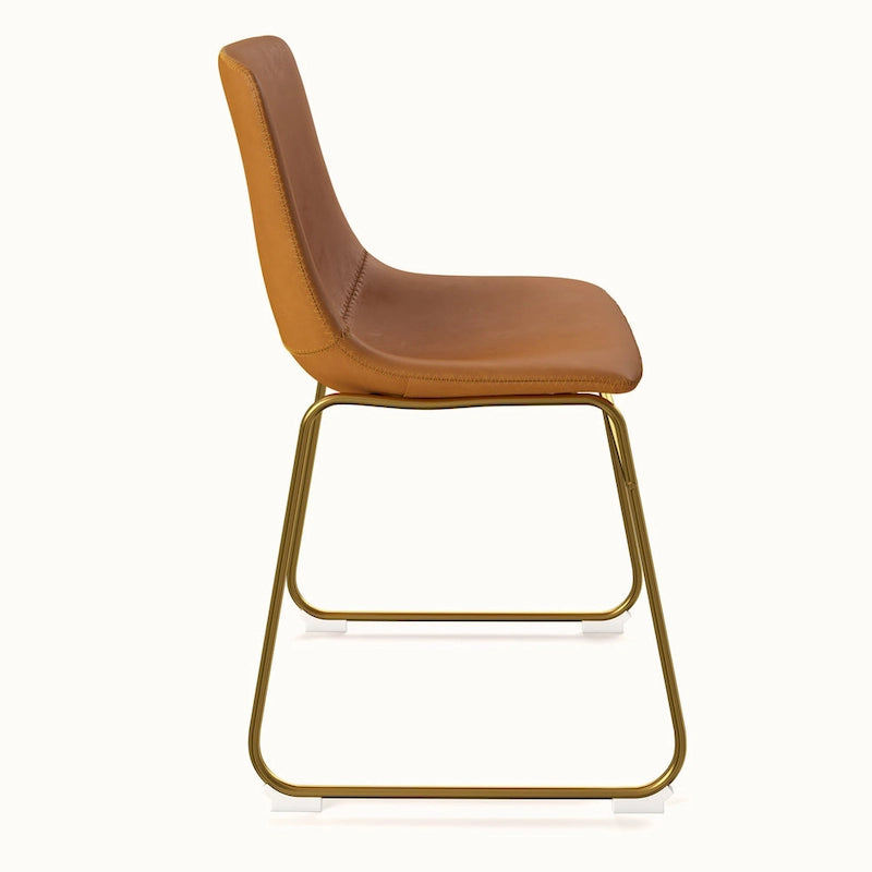 Vegan Leather Sled Side Chair with Gold Legs, Set of 2 — Grey / White / Light Brown / Green / Black