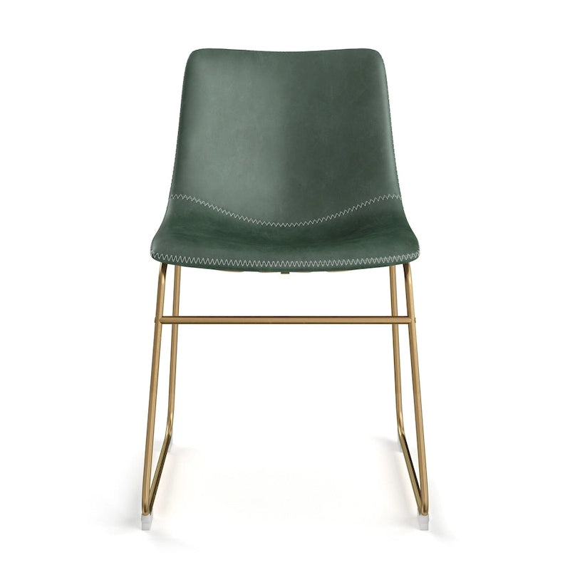 Vegan Leather Sled Side Chair with Gold Legs, Set of 2 — Grey / White / Light Brown / Green / Black