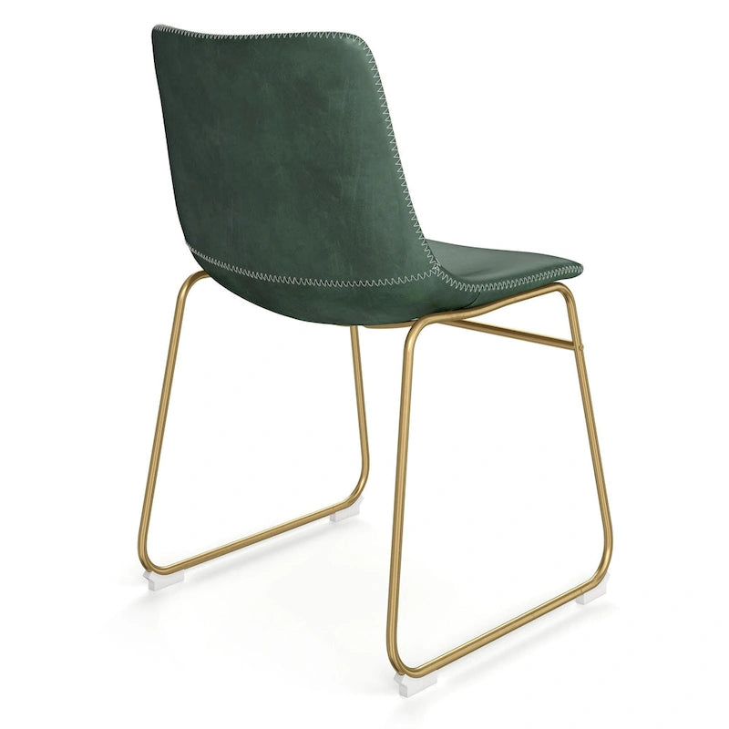 Vegan Leather Sled Side Chair with Gold Legs, Set of 2 — Grey / White / Light Brown / Green / Black