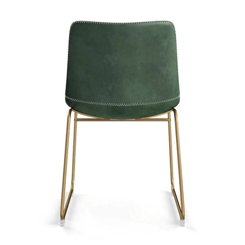 Vegan Leather Sled Side Chair with Gold Legs, Set of 2 — Grey / White / Light Brown / Green / Black