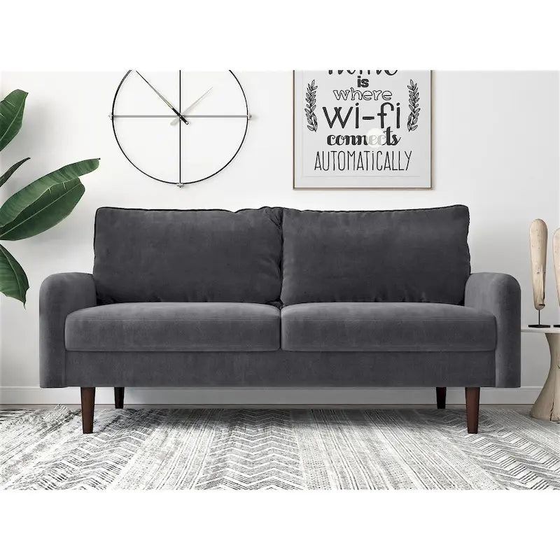 Gray Velvet European-Style 2-Seat Sofa with Track Arms
