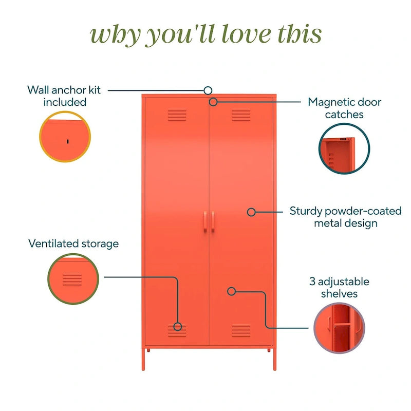 Orange / Pink 2-Door Tall Metal Locker Storage Cabinet, 1-Person