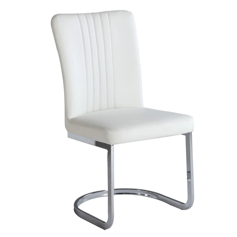White Faux Leather Channel Back Dining Chair, Set of 4, Dining Height