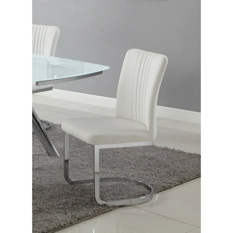 White Faux Leather Channel Back Dining Chair, Set of 4, Dining Height