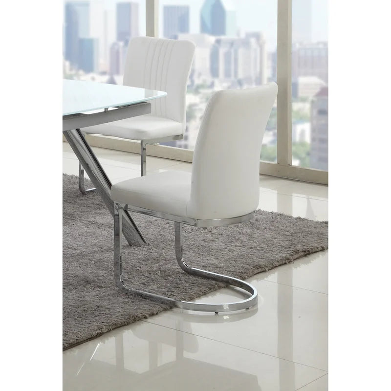 White Faux Leather Channel Back Dining Chair, Set of 4, Dining Height