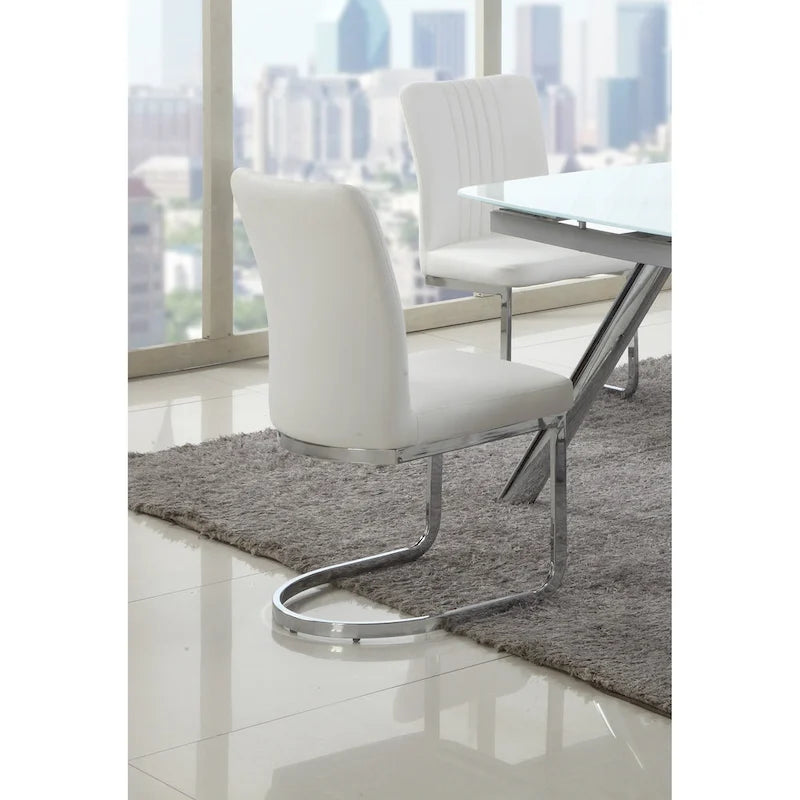 White Faux Leather Channel Back Dining Chair, Set of 4, Dining Height