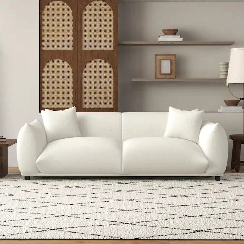 Cream Mid-Century Modern French Boucle Sofa, 2-Seat