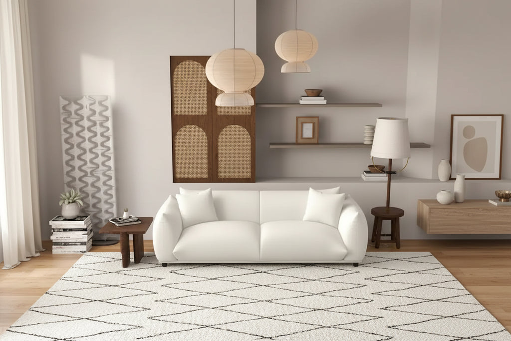 Cream Mid-Century Modern French Boucle Sofa, 2-Seat