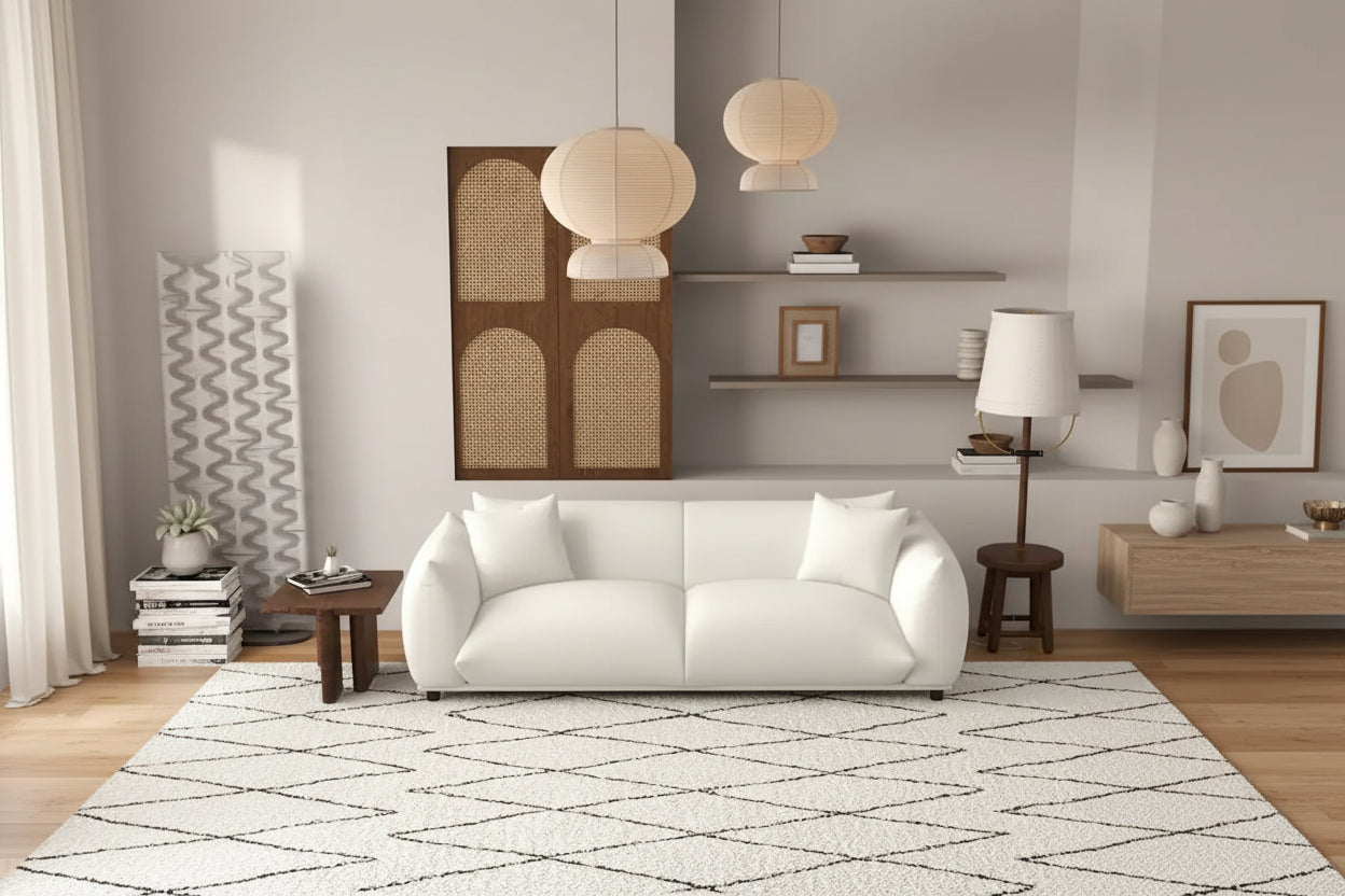 Cream Mid-Century Modern French Boucle Sofa, 2-Seat
