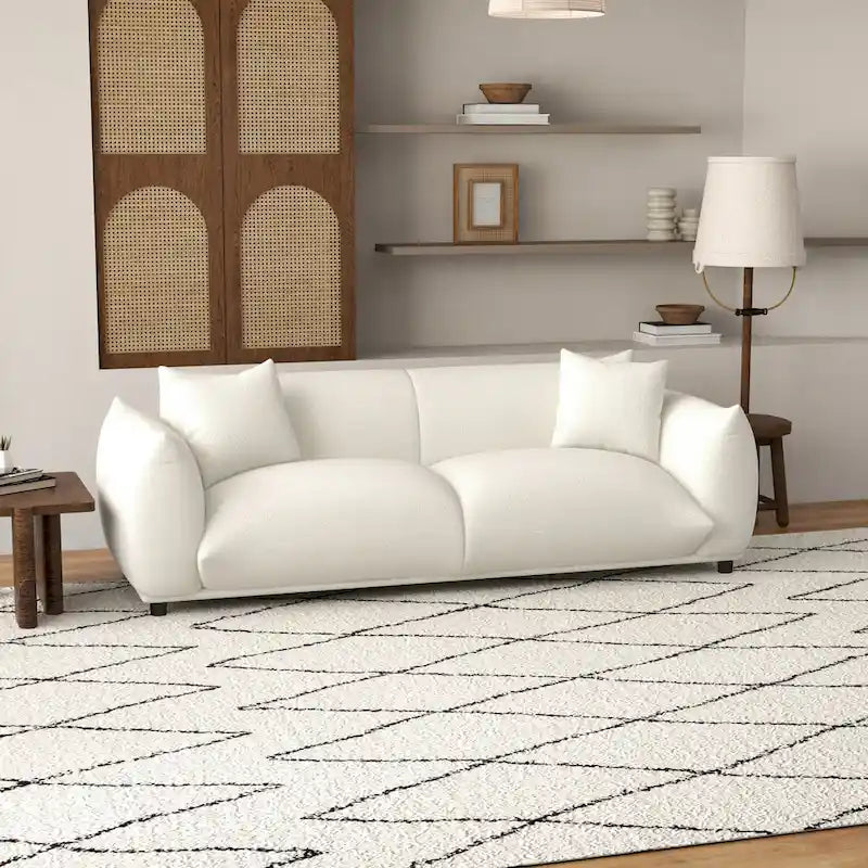 Cream Mid-Century Modern French Boucle Sofa, 2-Seat