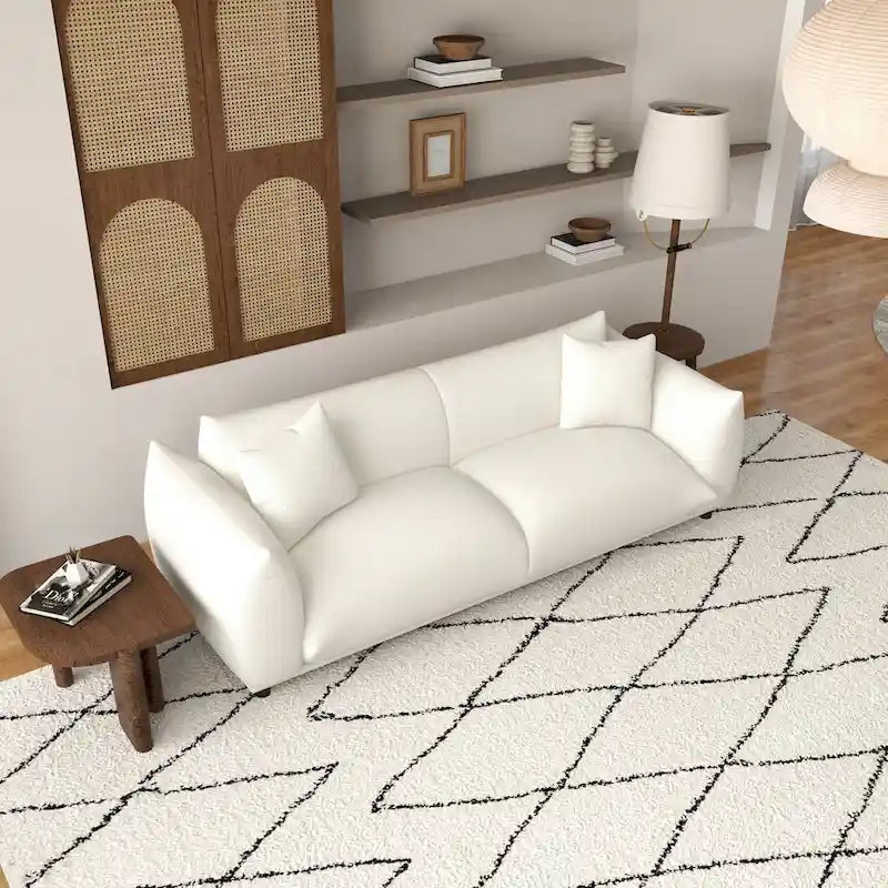 Cream Mid-Century Modern French Boucle Sofa, 2-Seat