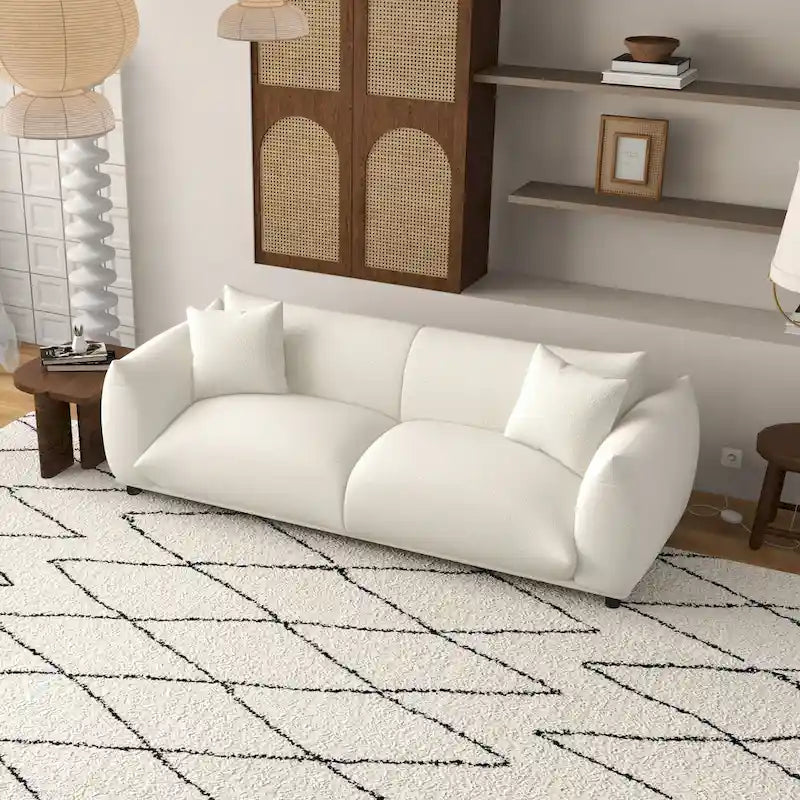 Cream Mid-Century Modern French Boucle Sofa, 2-Seat