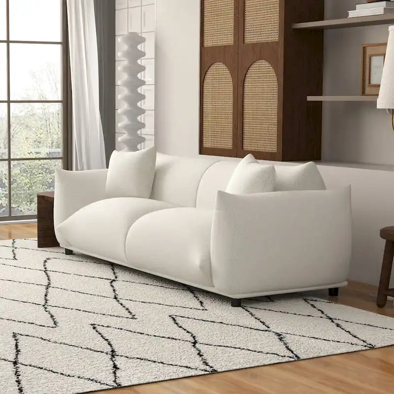 Cream Mid-Century Modern French Boucle Sofa, 2-Seat