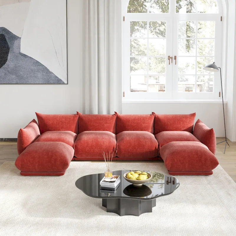Chenille U-Shape Sectional Sofa – Green / Orange / Beige / Black, Modular 4-Seat