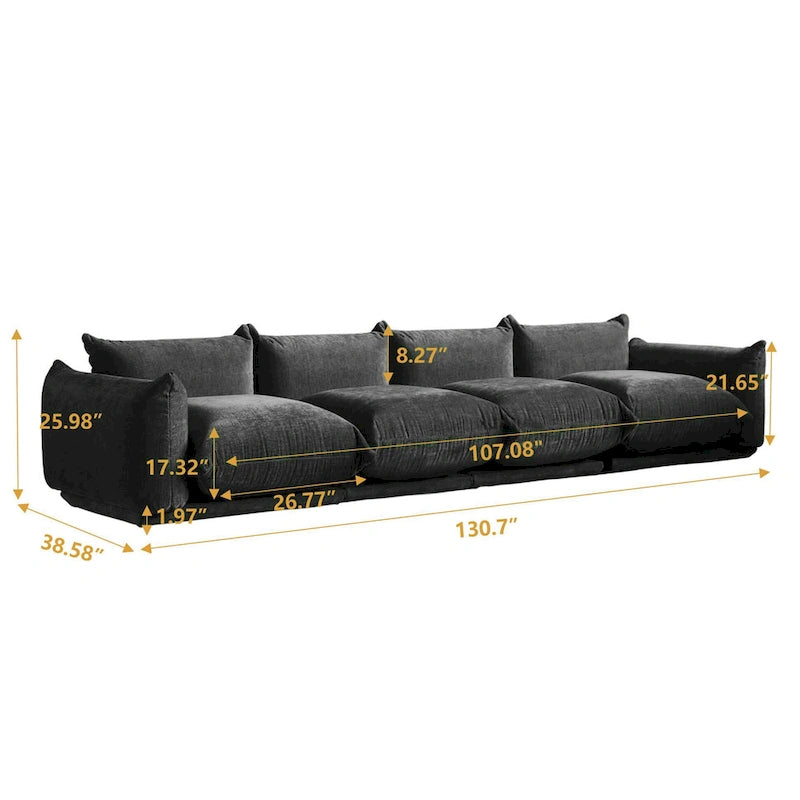 Chenille U-Shape Sectional Sofa – Green / Orange / Beige / Black, Modular 4-Seat