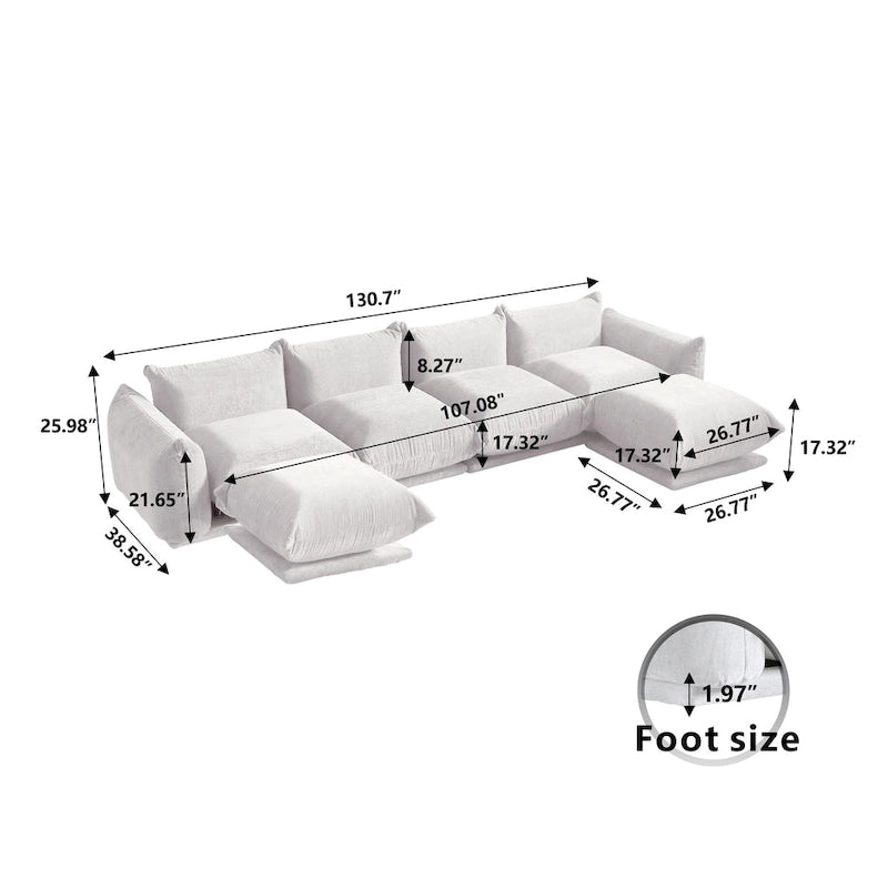 Chenille U-Shape Sectional Sofa – Green / Orange / Beige / Black, Modular 4-Seat