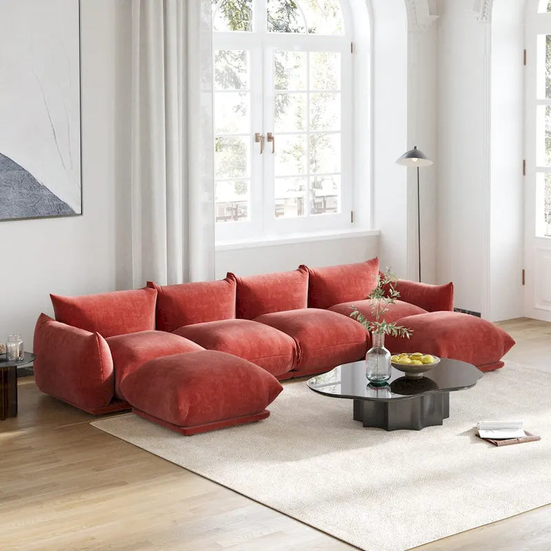 Chenille U-Shape Sectional Sofa – Green / Orange / Beige / Black, Modular 4-Seat