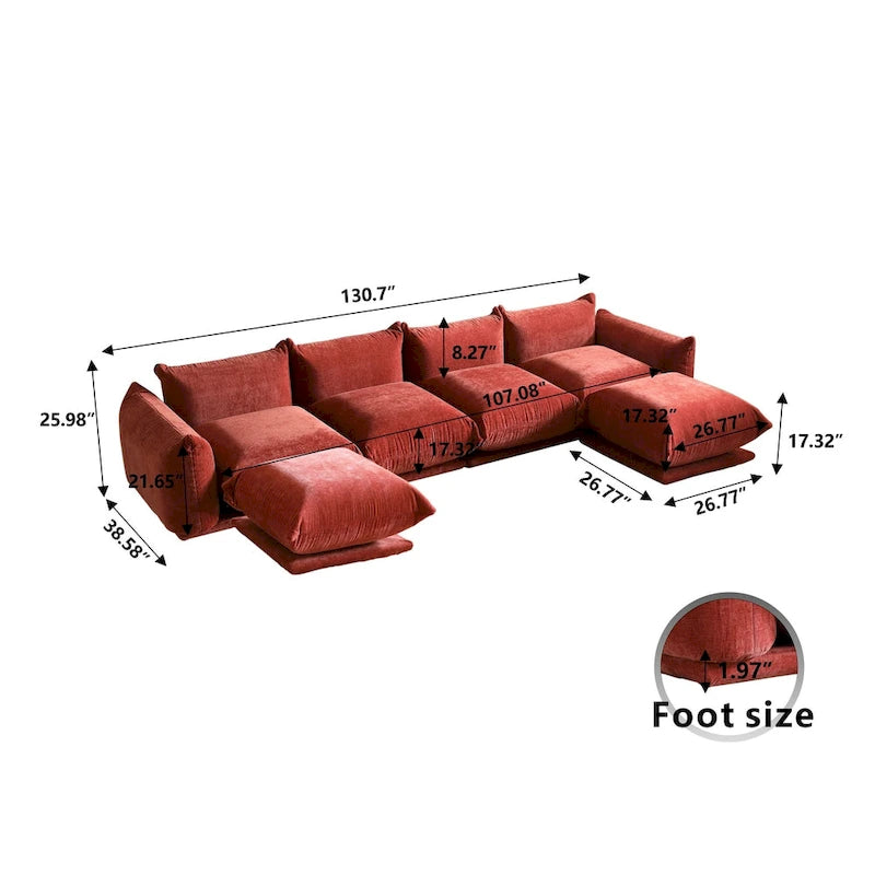Chenille U-Shape Sectional Sofa – Green / Orange / Beige / Black, Modular 4-Seat