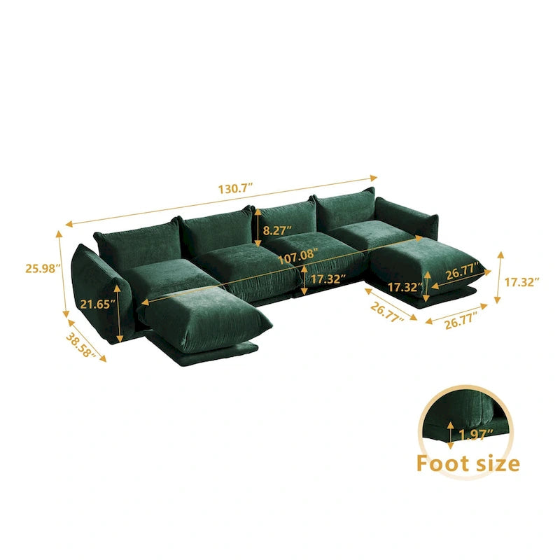 Chenille U-Shape Sectional Sofa – Green / Orange / Beige / Black, Modular 4-Seat