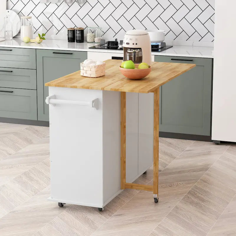 Black / White Rolling Kitchen Island Cart with Drawers & Cabinet – Seats 1