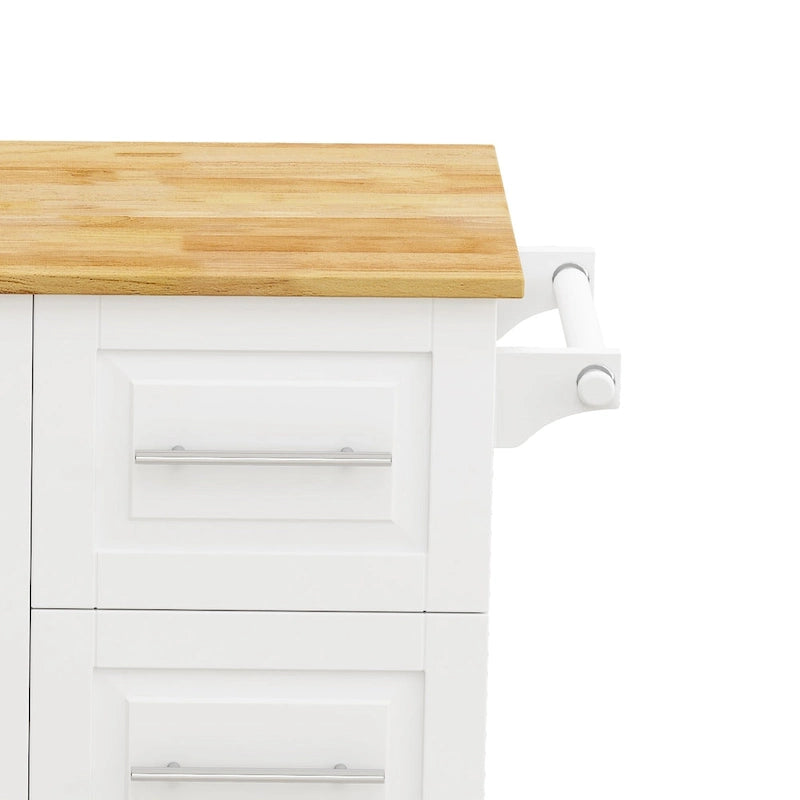 Black / White Rolling Kitchen Island Cart with Drawers & Cabinet – Seats 1