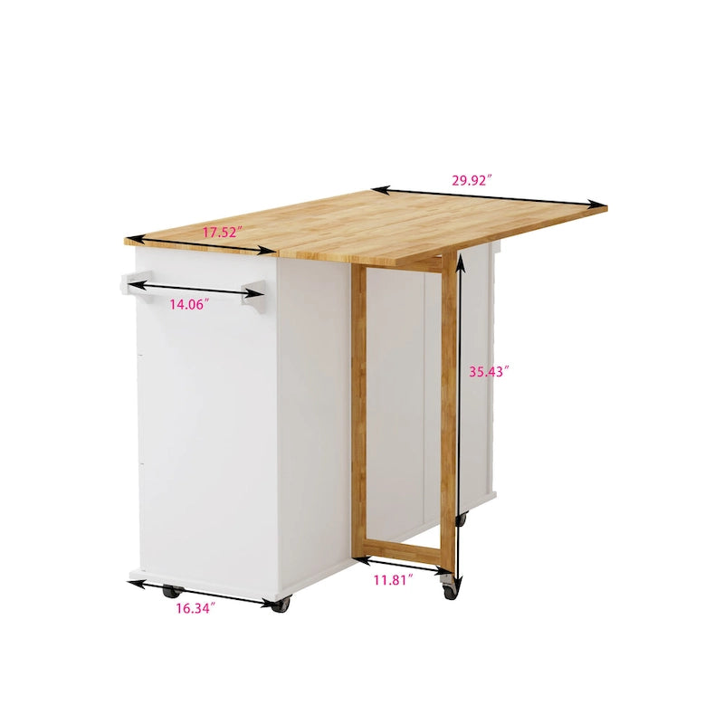 Black / White Rolling Kitchen Island Cart with Drawers & Cabinet – Seats 1