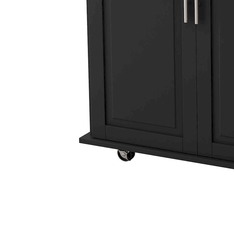 Black / White Rolling Kitchen Island Cart with Drawers & Cabinet – Seats 1