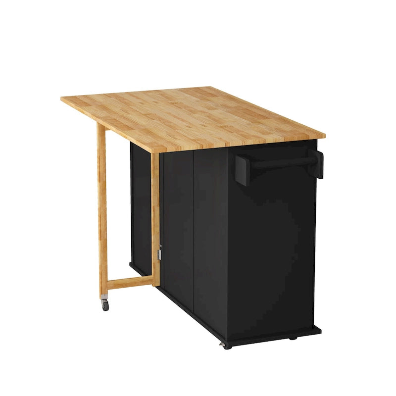 Black / White Rolling Kitchen Island Cart with Drawers & Cabinet – Seats 1