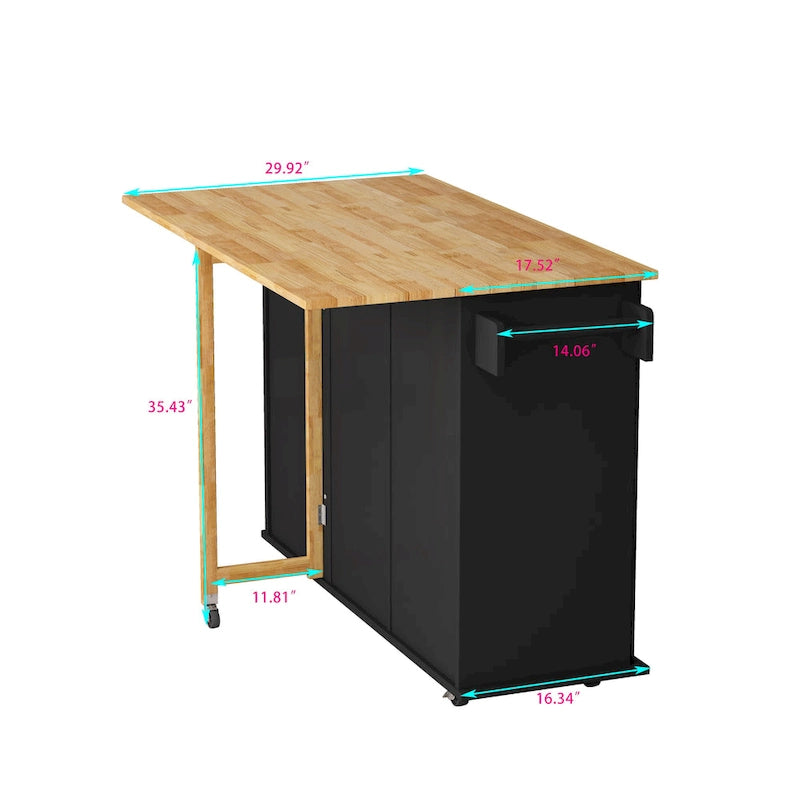 Black / White Rolling Kitchen Island Cart with Drawers & Cabinet – Seats 1