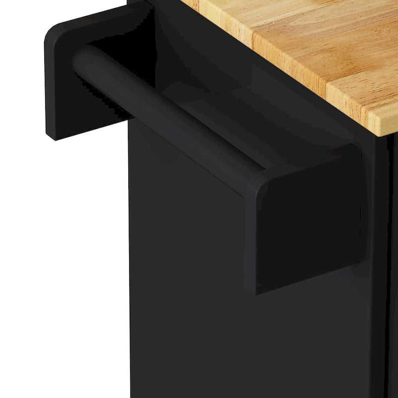 Black / White Rolling Kitchen Island Cart with Drawers & Cabinet – Seats 1