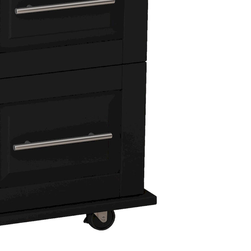 Black / White Rolling Kitchen Island Cart with Drawers & Cabinet – Seats 1
