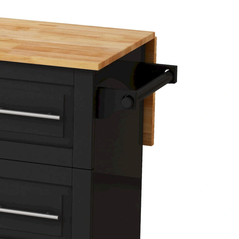 Black / White Rolling Kitchen Island Cart with Drawers & Cabinet – Seats 1