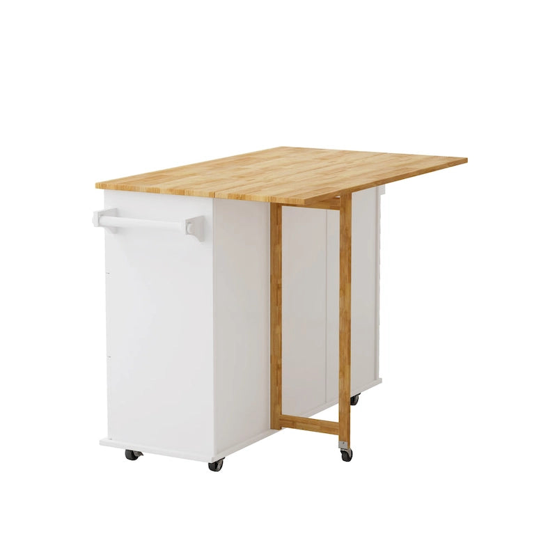 Black / White Rolling Kitchen Island Cart with Drawers & Cabinet – Seats 1