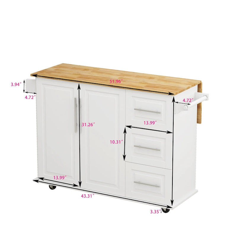 Black / White Rolling Kitchen Island Cart with Drawers & Cabinet – Seats 1