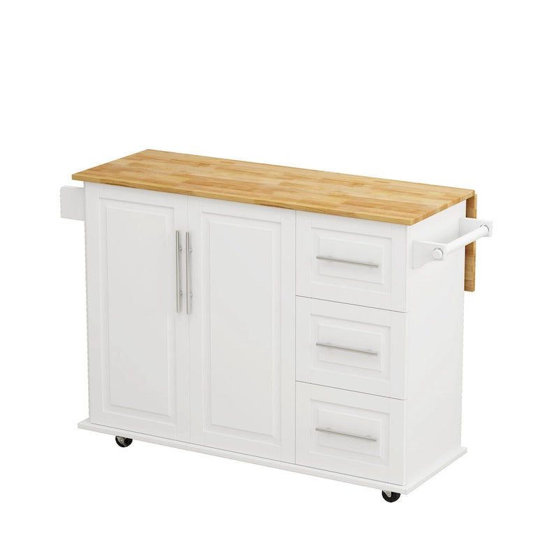 Black / White Rolling Kitchen Island Cart with Drawers & Cabinet – Seats 1