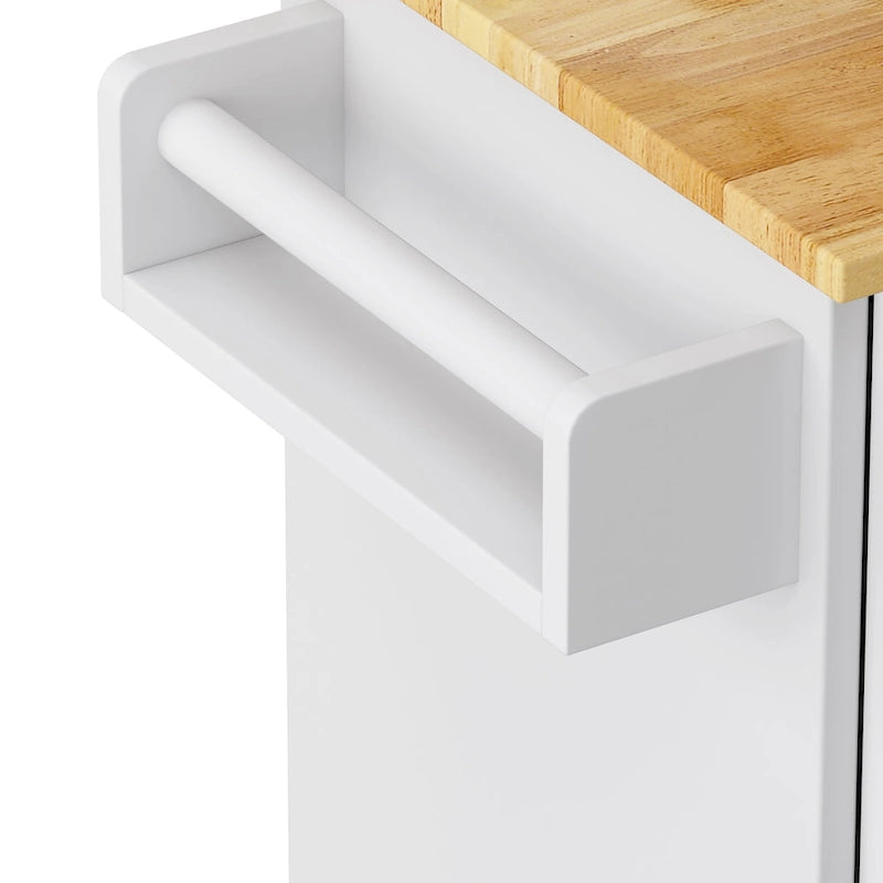 Black / White Rolling Kitchen Island Cart with Drawers & Cabinet – Seats 1